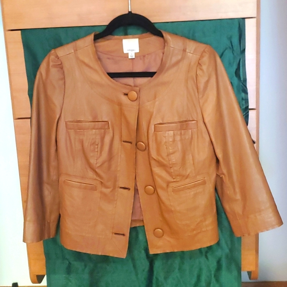 Halogen Caramel Leather Jacket Buttery Soft Waist length